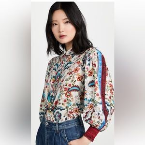 Alice + Olivia April Embroidered-Collar Button-Front Blouse